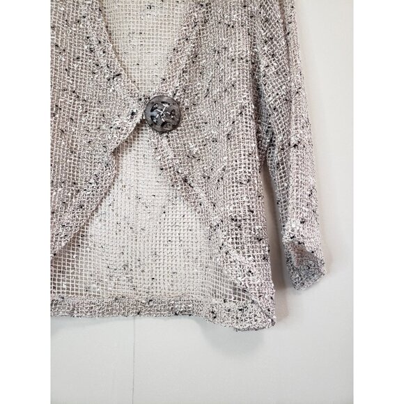 Charlie Paige Womens L XL Cardigan Sheer Knit Button Beige Boho Woven Mesh Y2K - Picture 3 of 7